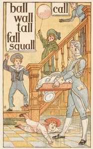 Rhyming words ending in the letter L. Children and a butler. The Golden primer by Walter Crane