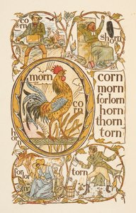 Rhyming words ending in the letter N. To illustrate the use of the letter O. The Golden primer by Walter Crane