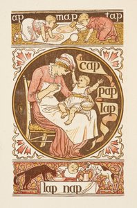 Rhyming words ending in the letter P. An illustration, showing a woman feeding a child. The Golden primer by Walter Crane