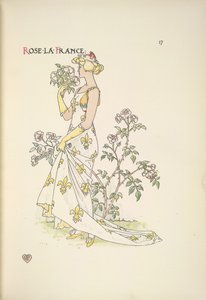 Rose La France. A young woman smelling a bouquet of flowers by Walter Crane