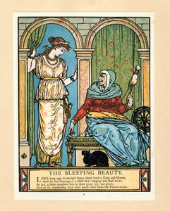 The Princess learns to spin, from The Blue Beard Picture Book, pub. 1879 colour lithograph, 1879