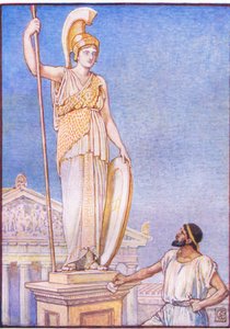 The figure of the goddess was a colossal one, illustration from The Story of Greece by Walter Crane