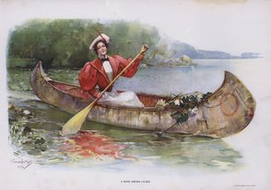 A Rose among Lilies: woman gathering water lilies from a canoe