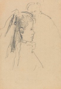 Head and Bust of a Girl in Profile to Right, Head of a Man, Full Front, Behind