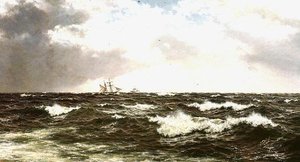 Seascape with Ships in Mid Channel by Walter Shaw
