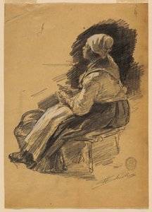 Study of Woman Peeling Potatoes