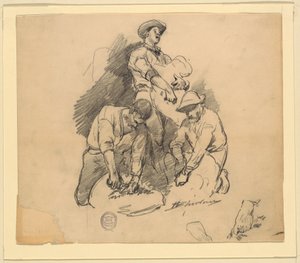 Three Men at a Sheep Shearing by Walter Shirlaw