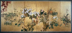 Screen with Autumn and Winter Flowers, early 18th century