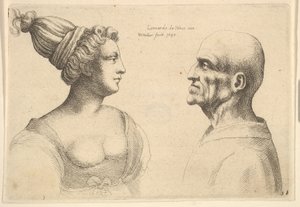 A Female with Hair Tied Back and a Bald Male Facing Each Other