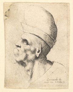 Bust of a Deformed Man Wearing a Bulbous Hat in Profile to the Left