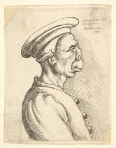 Bust of a Man with a Flat Nose and Protruding Mouth, Wearing Flat Cap and Buttoned Coat