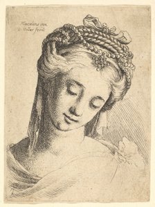 Bust of a Young Woman with Elaborate Headdress, Looking Down by Wenceslaus Hollar