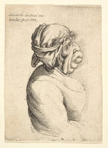 Bust of Woman with Protruding Mouth Wearing Low-Cut Dress and Cloth Bound Around Her Head