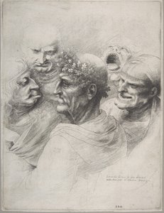 Five grotesque heads, including an elderly man with an oak leaf wreath by Wenceslaus Hollar