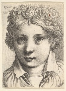 Head of a young girl wearing a jeweled headdress