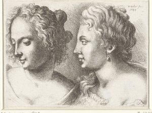 Heads of Two Young Women by Wenceslaus Hollar