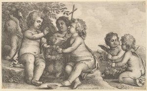 Jesus, St. John the Baptist and Four Cherubs by Wenceslaus Hollar
