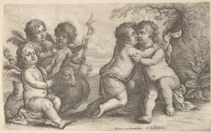 Jesus and St. John Embracing, with Cherubs by Wenceslaus Hollar
