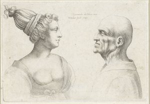 Heads of a Bald Man and a Woman with a Turban (Varie figurae et probae series) (Caricatures, Heads and Deformations after Leonardo da Vinci series)
