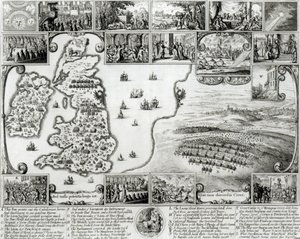 Map of Civil War England and a View of Prague, 1632