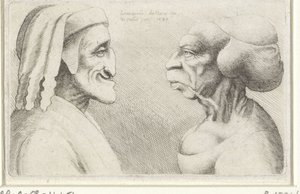 Deformed Caricature Heads of a Man with Cap (Dante?) and Woman