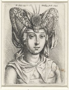Portrait of a Woman with V-Shaped Bourrelet on Her Head