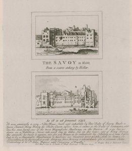 The Savoy in 1650 and as it is at Present in 1792 by Wenceslaus Hollar