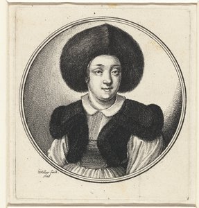Woman with Fur Hat (Busts of Women in Round Frames)