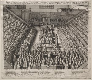 Westminster Hall, Interior, with The Trial of the Earl of Strafford by Wenceslaus Hollar