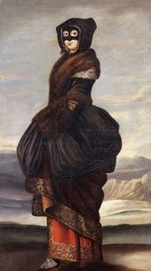 Winter: A Lady, Full-length, in Exotic Costume, Wearing a Mask, in a Landscape by Wenceslaus Hollar