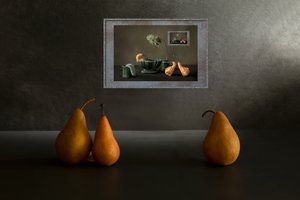 Golden Pears Dark Still Life by Wendy Xu