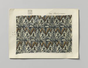 Sample with printed silk, design Tanzpaar by Wiener Werkstätte