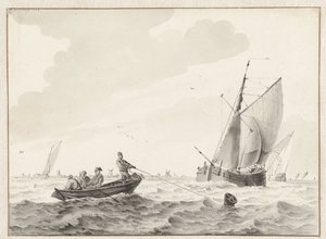 Wavy Water with a Rowboat by a Buoy by Wigerus Vitringa
