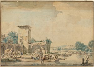 River Landscape with a Ferry Boat