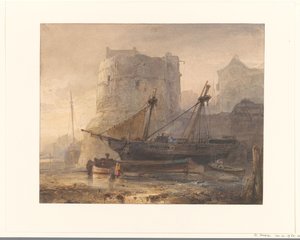 Ships at Low Tide in a French Harbor by Wijnand Nuijen