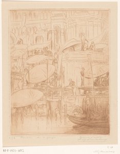 Bathing and Praying Men and Women on the Banks of the Ganges in Benares