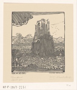 Construction of the Tower of Babel by Wijnand Otto Jan Nieuwenkamp (signed by artist)