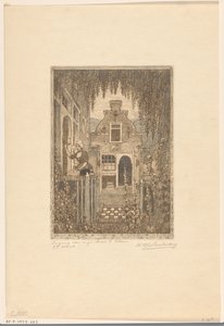 Woman in Traditional Dress Knocking on a Front Door in Edam by Wijnand Otto Jan Nieuwenkamp (signed by artist)