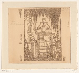 Woman in Traditional Costume Knocking on a Front Door in Edam by Wijnand Otto Jan Nieuwenkamp (signed by artist)