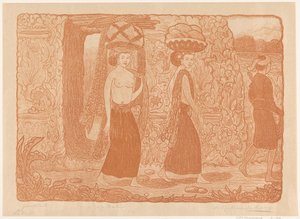 Women carrying objects on their heads at a temple in Bali