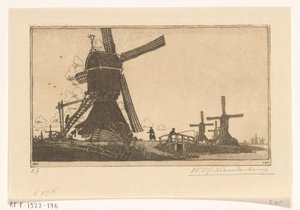 Windmills on the Vlist between Haastrecht and Schoonhoven by Wijnand Otto Jan Nieuwenkamp (signed by artist)
