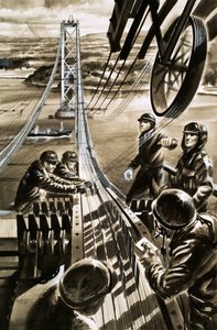 Building the bridge across the Firth of Forth by Wilf (20th century) Hardy