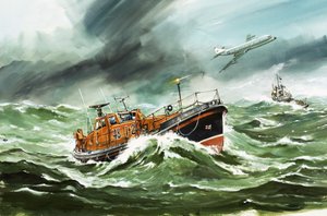 The 15 metre RNLI Oakley lifeboat on its way to a ship in difficulty by Wilf (20th century) Hardy