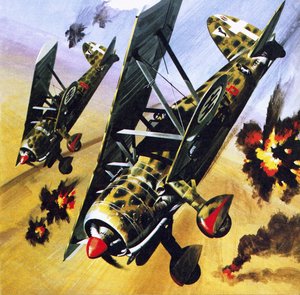 Two Fiat CR 42s by Wilf (20th century) Hardy