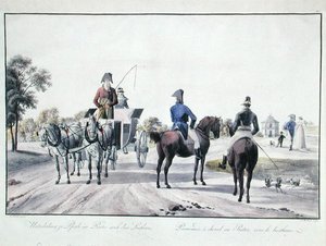 Riding in Prater Park, Vienna, engraved by Adam von Bartsch by Wilhelm Alexander (after) Kobell