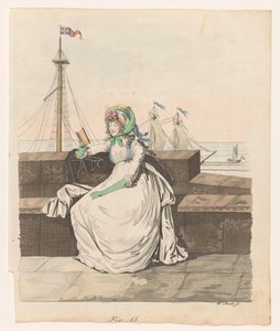 Woman Reading on a Quay, Sailing Ships in the Background by Wilhelm Arndt