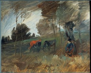 Pasture Landscape with Red Cow