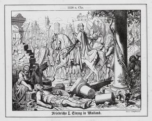 The Holy Roman Emperor Frederick I entering Milan