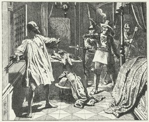 The murder of Albrecht von Wallenstein, Bohemian general in the army of the Holy Roman Empire in the Thirty Years War by Wilhelm Camphausen