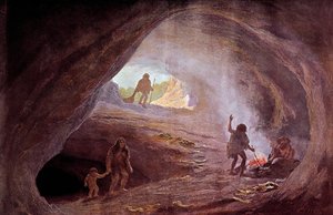 Prehistory: caverns during the glacial period. From a painting by W. Kranz, 20th century